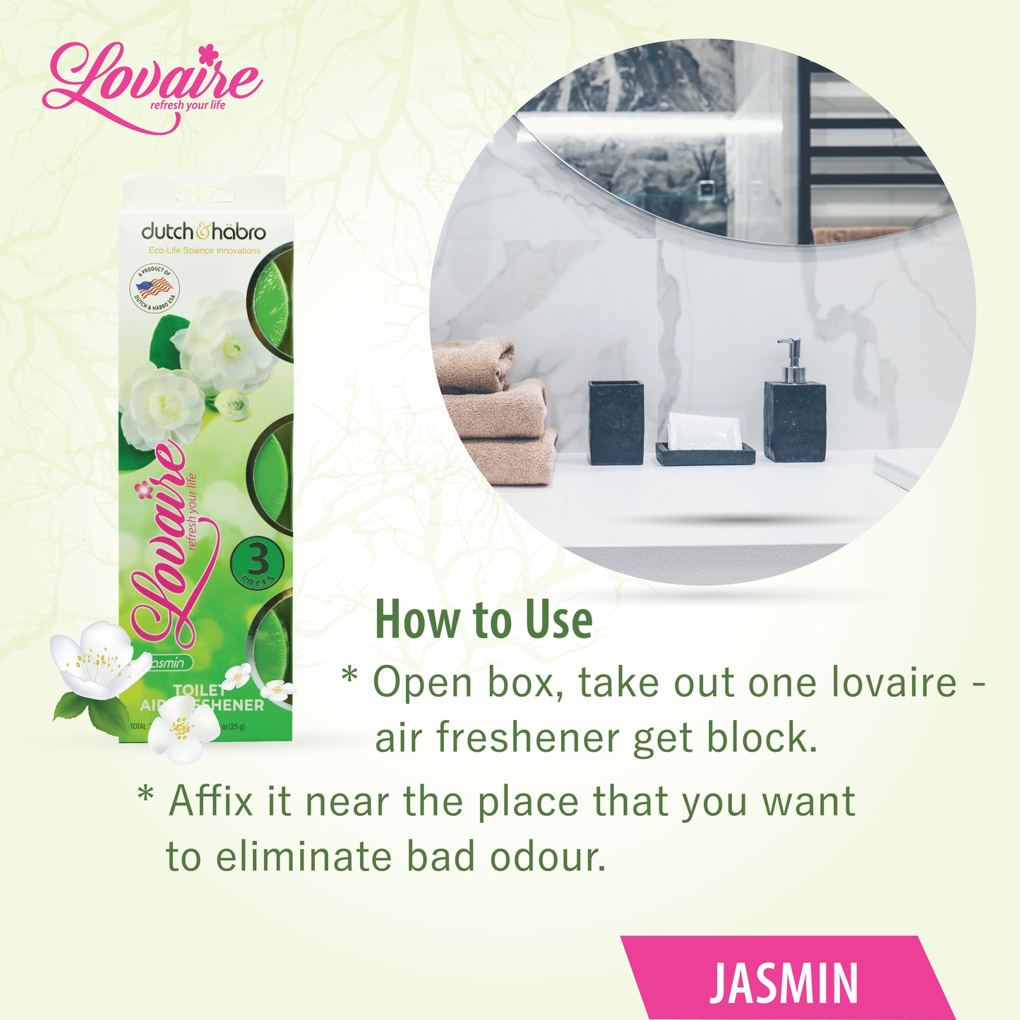 LOVAIRE TOILET AIR FRESHNER - JASMIN 3 PCS